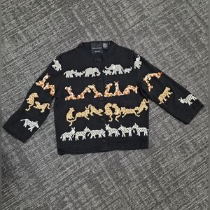 Michael Simon Vintage Sequined Safari Animal 3/4 Sleeve Cardigan  Sz S